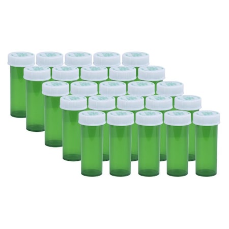 Green Prescription Vials, 6 Dram, 25 Per Pack